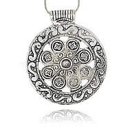 Vintage Tibetan Style Alloy Flat Round with Flower Large Pendants, Antique Silver, 71x61x1mm, Hole: 4mm(TIBEP-M001-33)