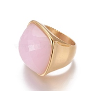 Ion Plating(IP) 304 Stainless Steel Finger Rings, with Faceted Glass, Golden, Pink, Size 6~9, 16~19mm(RJEW-E157-35G-01)