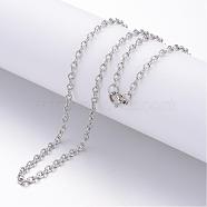 304 Stainless Steel Necklace, Cable Chains, with Lobster Clasps, Stainless Steel Color, 23.6 inch(600mm), 3mm(MAK-K004-16P)