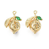 Brass Micro Pave Cubic Zirconia Pendants, Real 18K Gold Plated, Pomegranate, Clear, 17x11.5x8mm, Hole: 1.2mm(KK-N231-241)