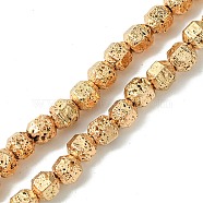 Electroplated Natural Lava Rock Beads Strands, Faceted Bicone Barrel Drum, Light Gold Plated, 6~6.5x6.5~7x5.5~6mm, Hole: 1.4~1.5mm, about 61pcs/strand, 15.35''(39cm)(G-I360-N01-02)