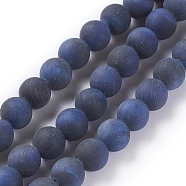 Natural Tiger Eye Beads Strands, Dyed & Heated , Frosted, Round, Marine Blue, 4mm, Hole: 0.8mm, about 97pcs/strand, 15.5 inch(39.5cm)(G-F616-01A-4mm)