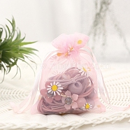 Organza Flower Printed Jewellery Storage Pouches, Wedding Favour Party Mesh Drawstring Gift Bags, Rectangle, Pink, 14x10cm(PW-WG43216-14)