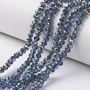 Electroplate Transparent Glass Beads Strands, Half Multi-color Plated, Faceted, Rondelle, Dodger Blue, 6x5mm, Hole: 1mm, about 92~94pcs/strand, 17~17.5 inch(42.5~43.75cm)(X-EGLA-A034-T6mm-Q14)