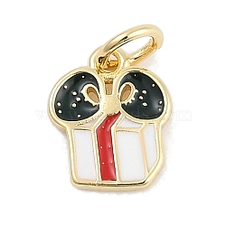 Christmas Brass Enamel Charms, with Jump Ring, Long-Lasting Plated, Lead Free & Cadmium Free, Rack Plating, Real 18K Gold Plated, Box, 10x8.5x1.5mm, Hole: 3mm(KK-Q028-71G-02)