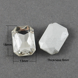 Glass Point Back Rhinestone, Back Plated, Faceted, Rectangle Octagon, Clear, 18x13x6mm(RGLA-Q006-1)