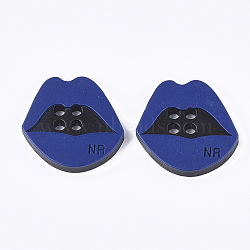 4-Hole Resin Buttons, Lip, Blue, 29.5x30x4.5mm, Hole: 3mm(RESI-S377-22A)