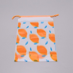 PE Plastic Storage Bag, Drawstring Bag, Frosted, Rectangle with Lemon Pattern, Dark Orange, 199x160x6mm(ABAG-TAC0001-08)