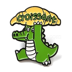 Funny Dinosaur with Croissant Alloy Enamel Pin Brooch for Backpack Clothes, Lime Green, 30x26mm(JEWB-R004-02EB-03)