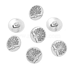 Zinc Metal Alloy Shank Buttons, Flat Round with Tree of Life, Antique Silver, 14.5x7mm, Hole: 2.5mm(BUTT-N0002-36AS)