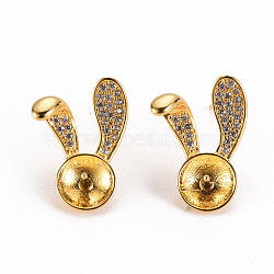 Brass Micro Pave Clear Cubic Zirconia Earring Findings, for Half Drilled Beads, Nickel Free, Rabbit, Real 18K Gold Plated, 16x12.5mm, Pin: 0.6mm, Pin: 0.8mm(for Half Drilled Beads)(KK-S356-235-NF)