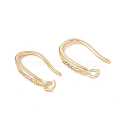 Brass Micro Pave Clear Cubic Zirconia Earring Hooks, with Horizontal Loops, Cadmium Free & Lead Free, Real 18K Gold Plated, 16.5x2mm, Hole: 1.6mm, 20 Gauge, Pin: 0.8mm(KK-G415-27G)