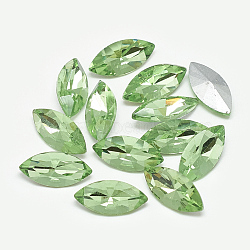 Pointed Back Glass Rhinestone Cabochons, Back Plated, Faceted, Horse Eye, Peridot, 12x6x3.5mm(RGLA-T083-6x12mm-19)