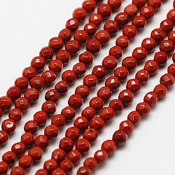Natural Red Jasper Bead Strands, Faceted Round, 3mm, Hole: 0.8mm, about 136pcs/strand, 16 inch(X-G-A129-3mm-23)