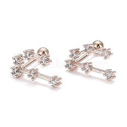 Brass Micro Pave Clear Cubic Zirconia Stud Earrings, Cartilage Earrings, with 304 Stainless Steel Pin and Ear Nut, Constellation/Zodiac Sign, Rose Gold, Capricorn, 12.5x7mm, Pin: 0.8mm(EJEW-F258-01L-RG)