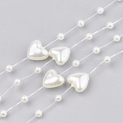 ABS Plastic Imitation Pearl Beaded Trim Garland Strand, Great for Door Curtain, Wedding Decoration DIY Material, Heart and Round, Beige, 9x9mm and 3mm, about 60m/roll(AJEW-S071-02C)