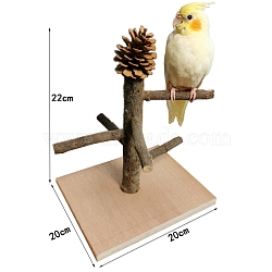 Wood Bird Playground with Pinecone, Large Parrot Playstand, Bird Perch Stand, Bird Gym Playground Playpen for Cockatiel Parakeet Parrot, Coconut Brown, 200x200x220mm(PW-WG55544-03)