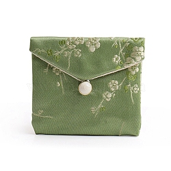 Cloth Embroidery Flower Jewelry Storage Pouches Envelope Bags, for Bracelets, Necklaces, Rectangle, Yellow Green, 7x8cm(PW-WG49783-19)