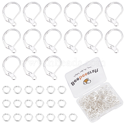 100Pcs Brass Leverback Earring Findings, with Horizontal Loop , with Rack Plating Brass Jump Rings, 925 Sterling Silver Plated, 15.6x10x2mm, Hole: 1.4mm, Pin: 0.8mm(KK-BBC0024-38S)