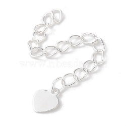 Brass Ends with Chain, Heart, Cadmium Free & Lead Free, 925 Sterling Silver Plated, 54mm(KK-F880-31S)