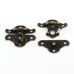Wooden Box Lock Catch Clasps, Jewelry Box Latch Hasp Lock Clasps, Antique Bronze, 38x49x7.5mm, Hole: 3mm(X-IFIN-R203-48AB)