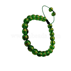 Dyed Natural Quartz Crystal Round Braided Bead Bracelet, Om Mani Padme Hum Adjustable Bracelet, Green(FP3593-2)