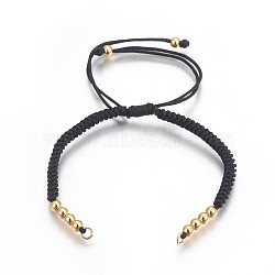 Nylon Cord Braided Bead Bracelets Making, with Brass Beads, Long-Lasting Plated, Real 24K Gold Plated, Black, 10-1/4 inch(26cm)~11-5/8 inch(29.6cm)(BJEW-F360-F08)