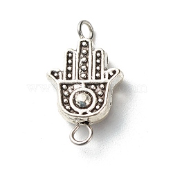 Tibetan Style Alloy Hamsa Hand Beads Links Connectors, with 304 Stainless Steel Eye Pin, Antique Silver, 18x10x4mm, Hole: 1.6mm, 2mm(PALLOY-JF00950)