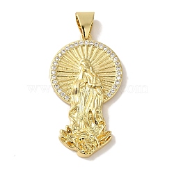 Rack Plating Brass Micro Pave Clear Cubic Zirconia Pendants, Cadmium Free & Lead Free, Long-Lasting Plated, Real 18K Gold Plated, Virgin, 42x23x4mm, Hole: 8x5mm(KK-P267-14E-G)