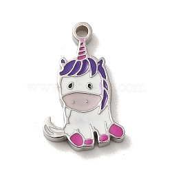304 Stainless Steel Enamel Charms, Unicorn Charm, Stainless Steel Color, 14x8.5x1mm, Hole: 1mm(STAS-L022-289P)