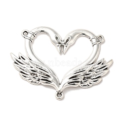 Tibetan Style Chandelier Component Links, Cadmium Free & Lead Free, Swan, Heart Shape, Antique Silver, 39x52.5x3.5mm, Hole: 2mm and 1.8mm, about 149Pcs/1000G(PALLOY-M217-29AS)