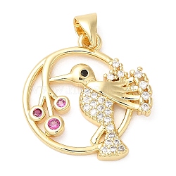 Brass Micro Pave Cubic Zirconia Pendants, Lead Free & Cadmium Free, Long-Lasting, Bird, Real 18K Gold Plated, 20x19x3mm, Hole: 4x3mm(KK-D027-11G)