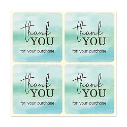 Thank You Stickers, Square Paper Adhesive Labels, Decorative Sealing Stickers for Christmas Gifts, Wedding, Party, Medium Aquamarine, 40x40mm, 4pcs/sheet, 25 sheets/bag, 100pcs/bag(STIC-PW0006-029B)