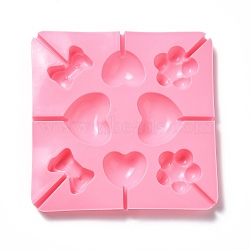 DIY Lollipop Making Food Grade Silicone Molds, Candy Molds, Flower, Heart & Bowknot, 8 Cavities, Pink, 150x150x12mm, Fit for 3mm Stick(DIY-P065-06)