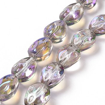 Transparent Electroplate Glass Beads Strands, Rainbow Plated, Teardrop, Gainsboro, 11x9x6.6mm, Hole: 1.1mm, about 55pcs/strand, 24.25 inch(61.6cm)
