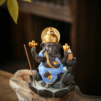 Porcelain Incense Burners, Ganesha Incense Holders, Home Office Teahouse Zen Buddhist Supplies, Light Blue, 90x120mm