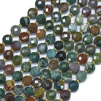 Natural Ocean Jasper Beads Strands, with Seed Beads, Faceted, Flat Round, 6~6.5x4mm, Hole: 1mm, about 50pcs/strand, 15.35''(39cm)