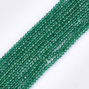 Synthetic Quartz Crystal Beads Strands, Dyed, Faceted, Star Cut Round Beads, Green, 2mm, Hole: 0.5mm, about 215pcs/strand, 14.7 inch