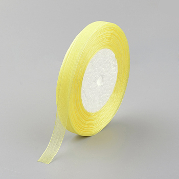 Sheer Organza Ribbon, Wide Ribbon for Wedding Decorative, Yellow, 3/4 inch(20mm), 25yards(22.86m)