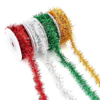 4 Rolls 4 Colors Shiny Tinsel Hanging Garland, For Xmas/Wedding/Birthday Party Decoration, Mixed Color, 18~20mm, about 5 yards/roll, 1 roll/color