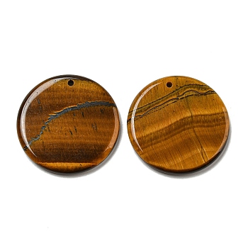Natural Tiger Eye Pendants, Flat Round Charms, 29.5~30x3mm, Hole: 1.6mm