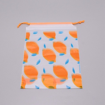 PE Plastic Storage Bag, Drawstring Bag, Frosted, Rectangle with Lemon Pattern, Dark Orange, 199x160x6mm