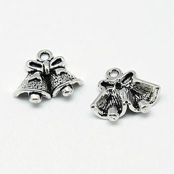 Tibetan Style Alloy Charms, Christmas Bell, Cadmium Free & Lead Free, Antique Silver, 13.5x17x5mm, Hole: 2mm, about 740pcs/1000g