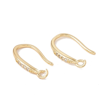 Brass Micro Pave Clear Cubic Zirconia Earring Hooks, with Horizontal Loops, Cadmium Free & Lead Free, Real 18K Gold Plated, 16.5x2mm, Hole: 1.6mm, 20 Gauge, Pin: 0.8mm