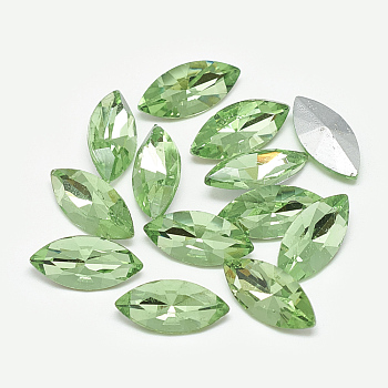Pointed Back Glass Rhinestone Cabochons, Back Plated, Faceted, Horse Eye, Peridot, 12x6x3.5mm