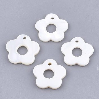 Freshwater Shell Charms, Flower, 13x13x2mm, Hole: 1.2mm