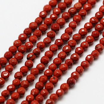 Natural Red Jasper Bead Strands, Faceted Round, 3mm, Hole: 0.8mm, about 136pcs/strand, 16 inch