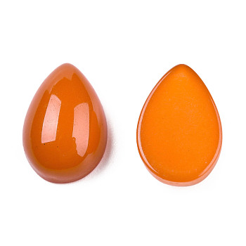 Opaque Resin Cabochons, Imitation Jade, Teardrop, Orange Red, 12x8x4.5mm