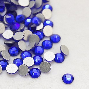 Faceted Glass Flat Back Rhinestone for Garment, Grade A, Back Plated, Half Round, Cobalt, 3~3.2mm, about 1440pcs/bag