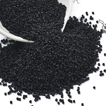 Frosted Colours Glass Seed Beads, Cylinder, Black, 1.6x1.3mm, Hole: 0.8mm, about 60000pcs/pound